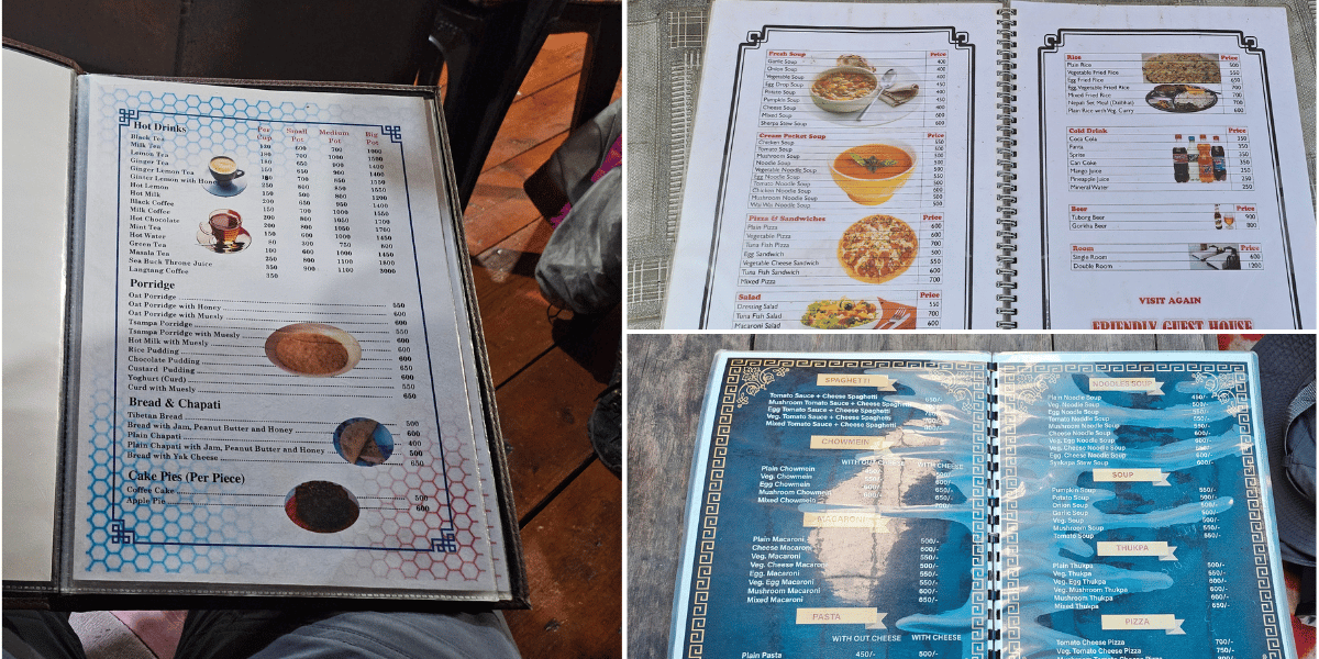 Langtang Food Menu