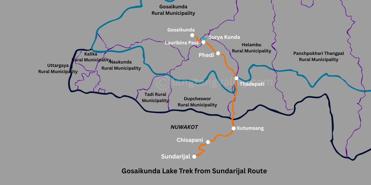 Gosaikunda Trek via Sundarijal Map