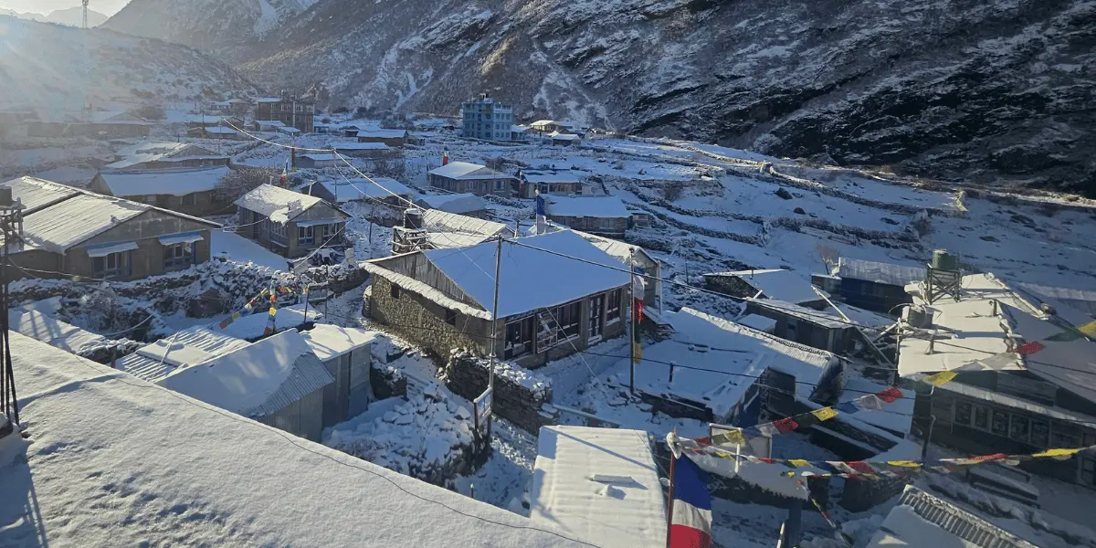 Langtang Village covered in Snow